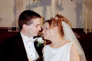 American Christian singles prepare to kiss after meeting and marrying