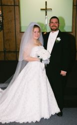 Texas Christians not only meet, but marry. Shown here smiling at church on their wedding day