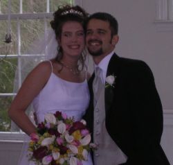 Joyful born again Christians embrace on their wedding day