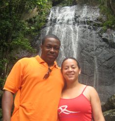 Former single Christians pose together in front of a waterfall