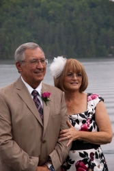 Widowed Christians marry in an outdoor wedding and look very comfortable together