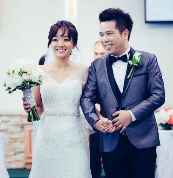 California Christian single marries local match and smiles as they walk down the aisle just married