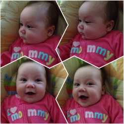 A really cute baby girl in pink tuns and laughs at camera in this collage