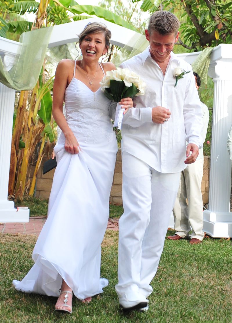 Elated Christian couple filled with joy after marrying
