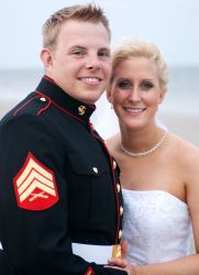 Young Christian single woman finds army man in this wedding pose