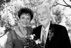 Christian advice turns to romance for these senior Christians who look very happy to be together on their wedding day