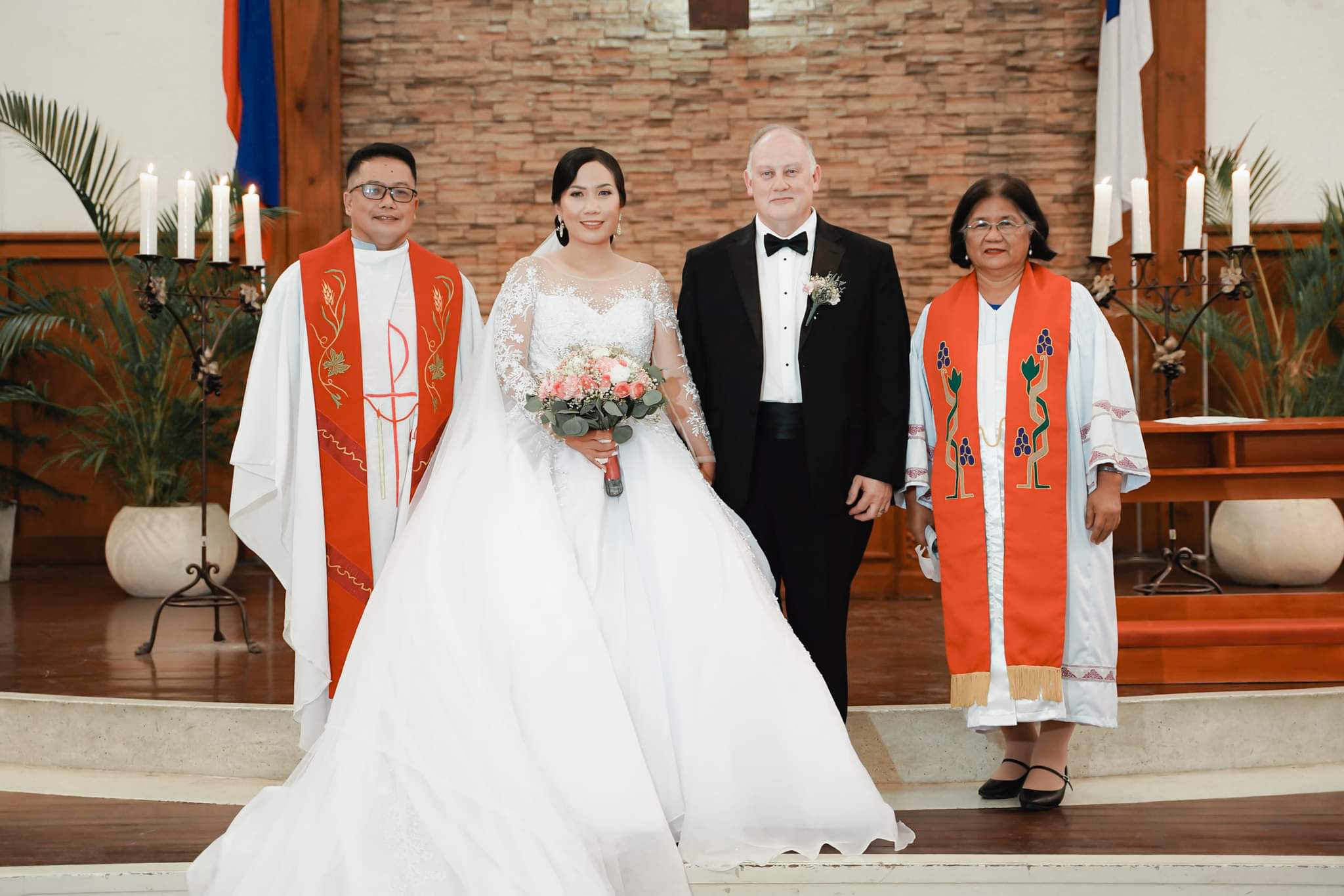 An interracial wedding ceremony at church