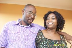 Birthday present for Christian single. A man hugs a very happy woman
