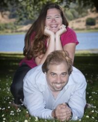 Giggles for couple photo shoot with wife on top of her husband's back