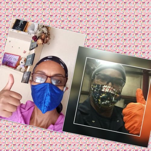 Christian Couple meeting over Zoom while giving thumbs up and wearing COVID masks