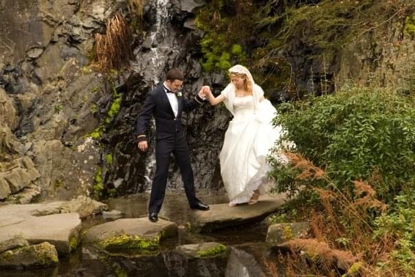 Wedding photo by waterfall